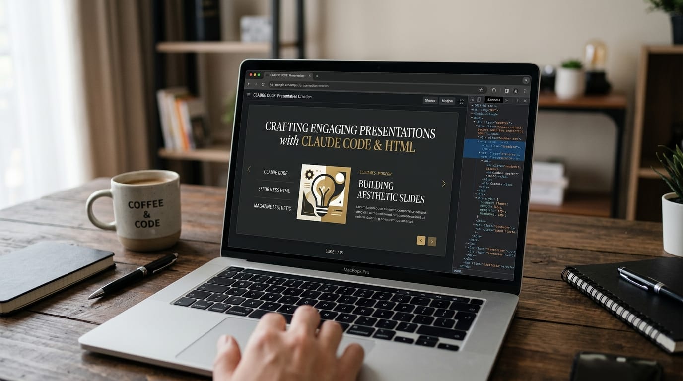 HTML presentation deck in browser with magazine-quality slides created through Claude Code