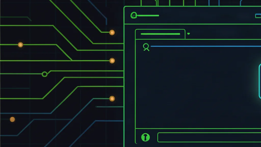 Retro-terminal circuit schematic of a chat window with a small glowing ad card beside it