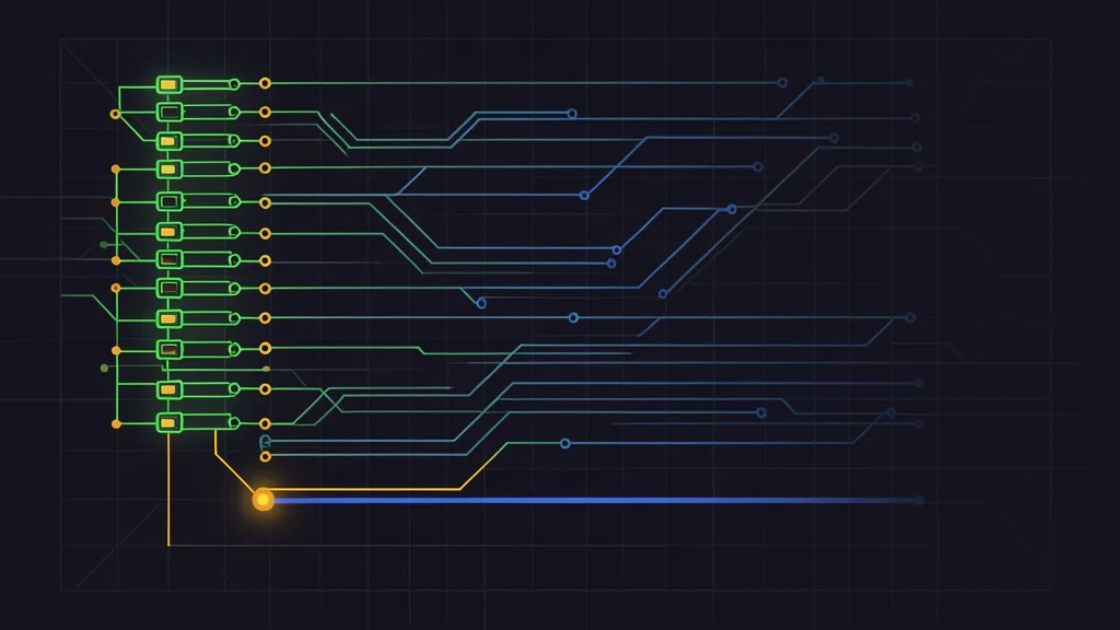 Retro-terminal circuit schematic of a vertical price ladder where one glowing node drops to a lower rail, marked by an amber signal dot